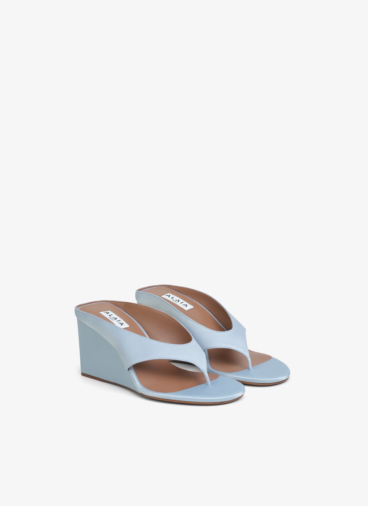 CUBE THONG MULES IN SATIN ALAÏA BLUE CUBE THONG MULES IN SATIN